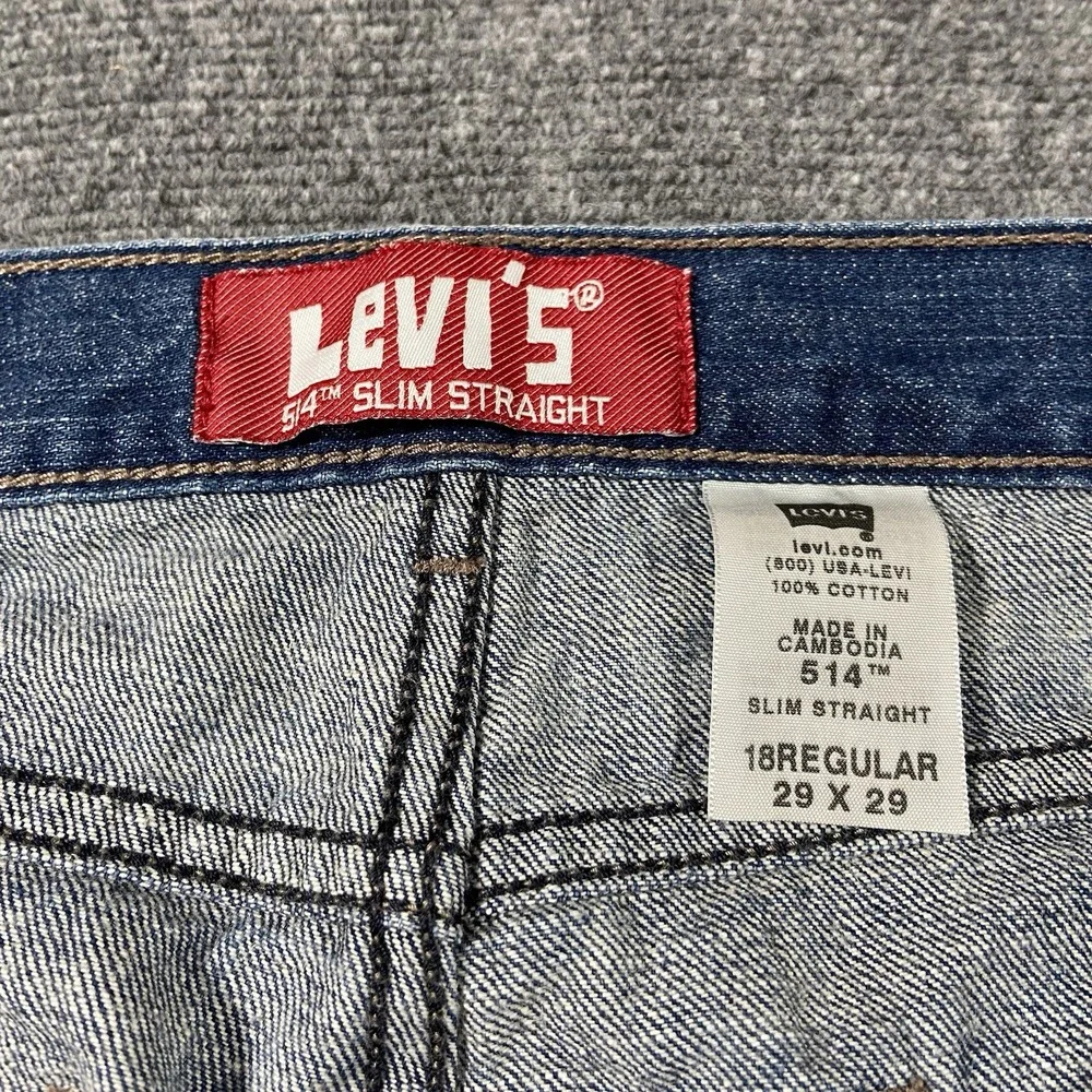 Levis 514 Jeans Youth Boys 18 Straight Fit Faded Light Wash Denim Distressed Y2K